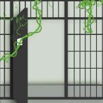 A prison cell with the door open with vines wrapping around the cell. This is to symbolize the prison-to-workforce program that trains incarcerated individuals in green jobs.